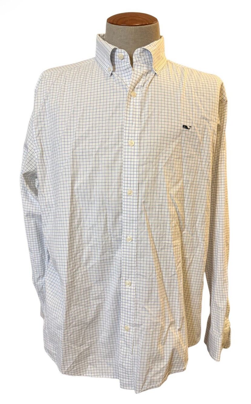 Vineyard Vines Button Down Mens Large Tattersall Classic Fit Whale Shirt Blue